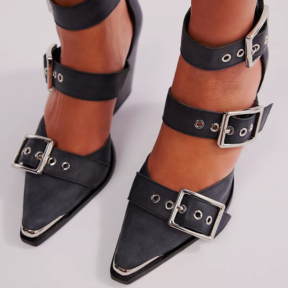 Jeffrey Campbell Black Heeled Boots with Buckle Details